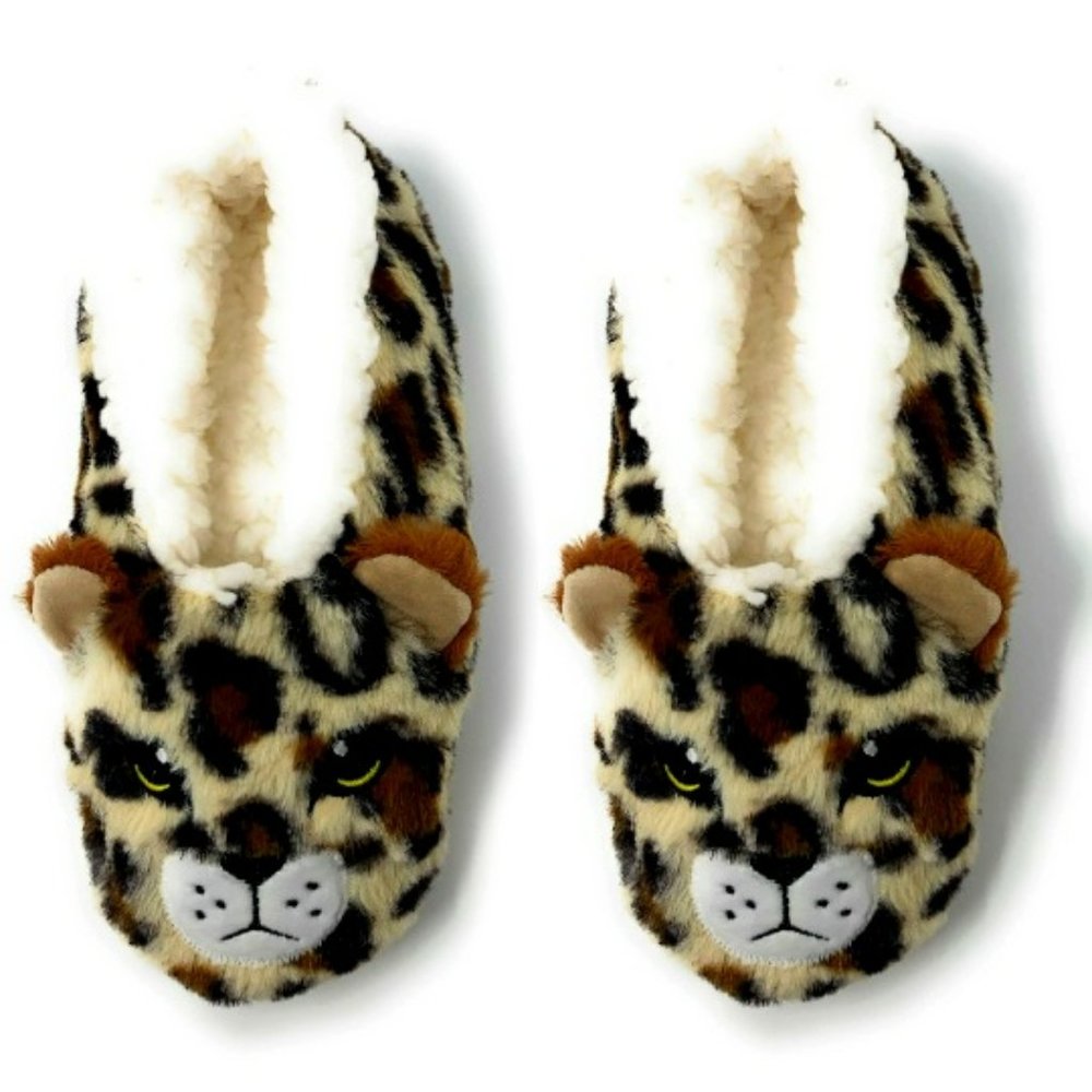 Cheetah Bang | Women's Funny House Sherpa Animal Slippers